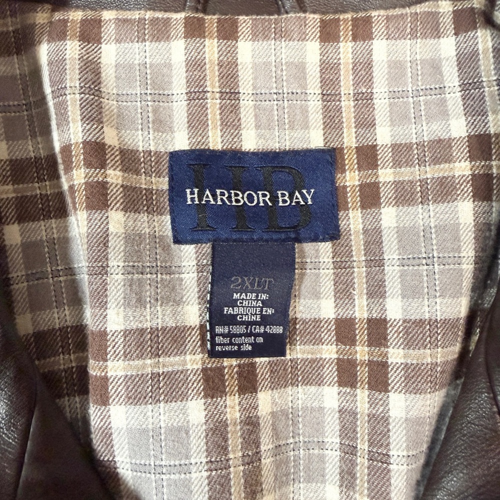Harbor Bay Brown Genuine Leather Jacket Mens 2XLT Tall Plaid Lined Full Zip Coat - Picture 4 of 10